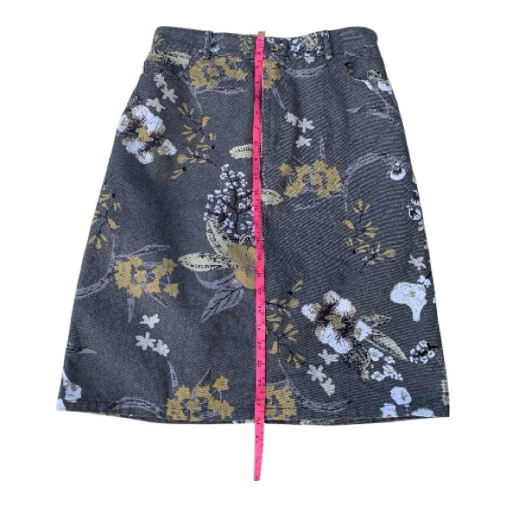Cute Curation Gray Denim Skirt Midi Gold White Blk Floral‎ Elastic Waist Size M - Picture 3 of 6